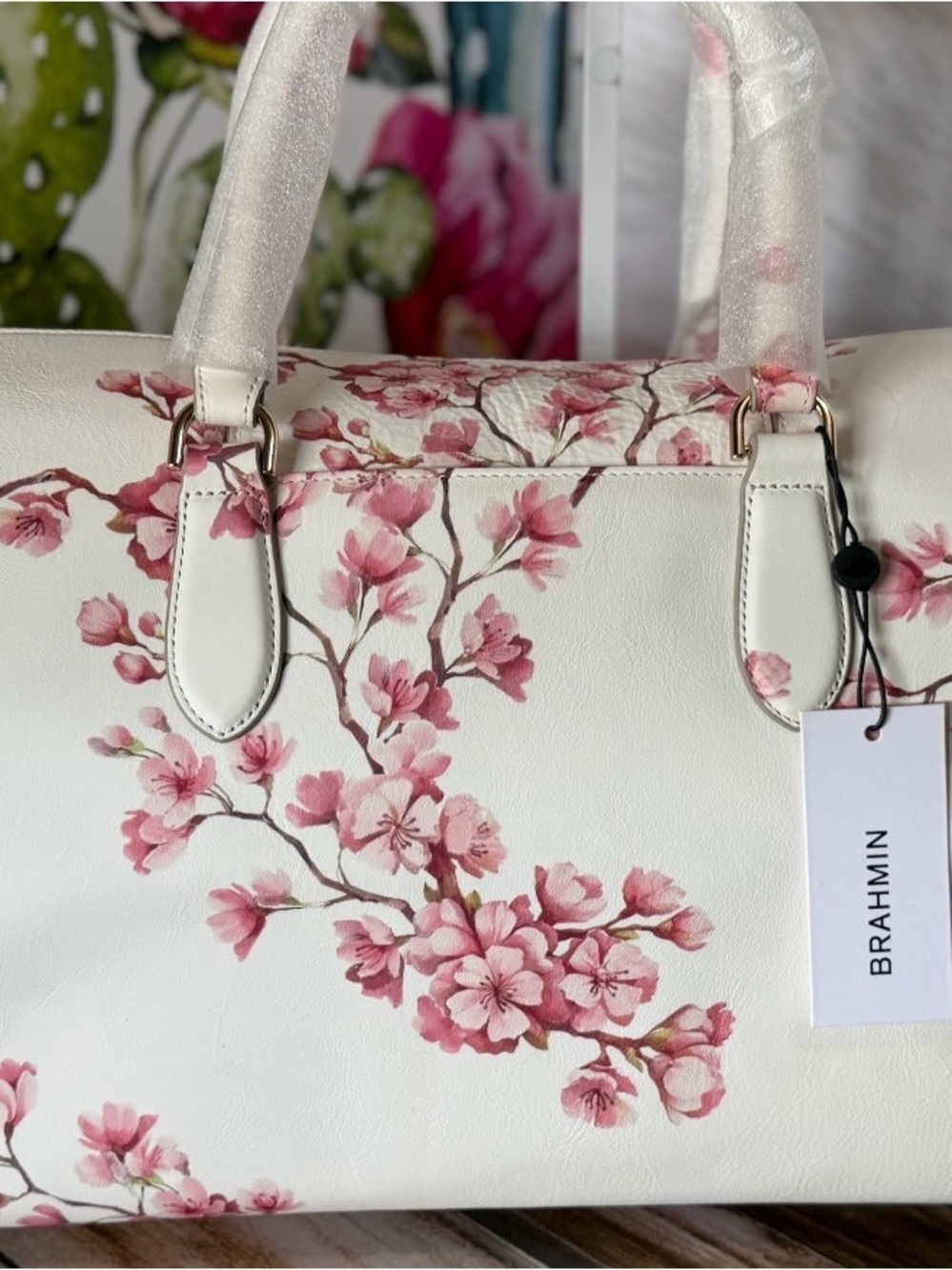 Brahmin Spencer Crème assorted in Cherry blossom ~ Travel Bag HARDTOFIND